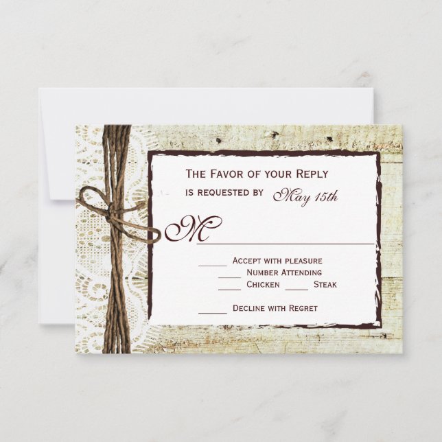 Rustic Wood Country Wedding RSVP Cards (Front)