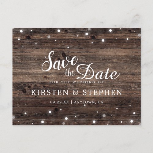 Rustic Wood Country Wedding Save the Date Postcard