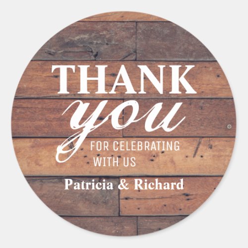 Rustic Wood Country Wedding Thank You Classic Round Sticker