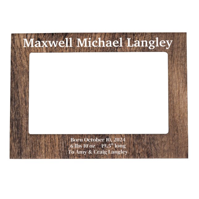 Rustic Wood Country Western Birth Announcement Magnetic Frame (Front)