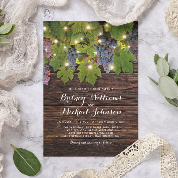 Rustic Wood Country Winery Twinkle Lights Wedding Invitation by special_stationery at Zazzle