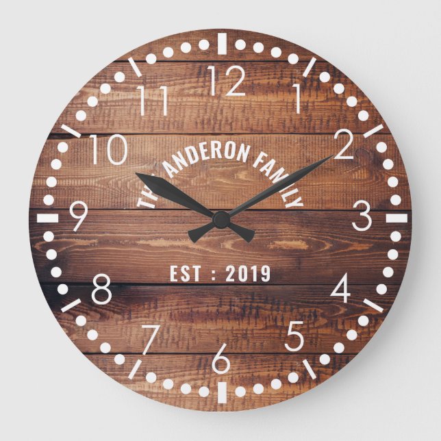 Rustic wood Country Wooden Family Farm House Large Clock (Front)