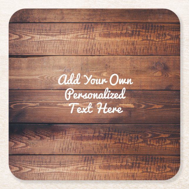 Rustic wood Country Wooden Text Square Paper Coaster (Front)