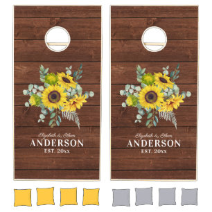 Rustic Wood Country Yellow Sunflower Cornhole Set
