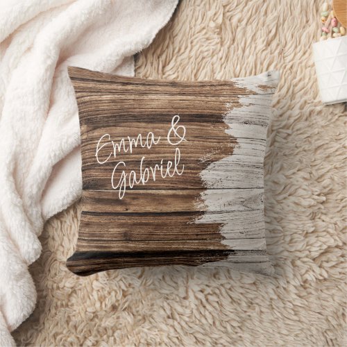 Rustic Wood Couple Name Country Personalized Throw Pillow