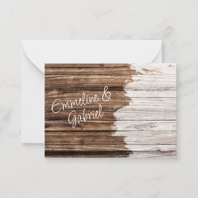 Rustic Wood Couple Name Country Return Address  Note Card (Front)