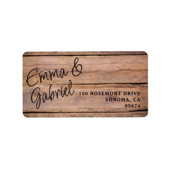 Rustic Wood Couple Name Return Address  Label (Front)