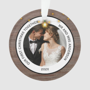 Rustic Wood Couples First Christmas Together Ornament