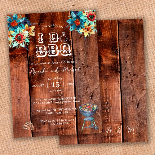 Rustic Wood Couples I Do BBQ Engagement Party Invitation