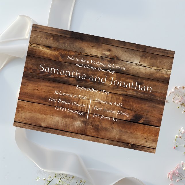 Rustic Wood Couples Photo Country Rehearsal Invitation (Creator Uploaded)