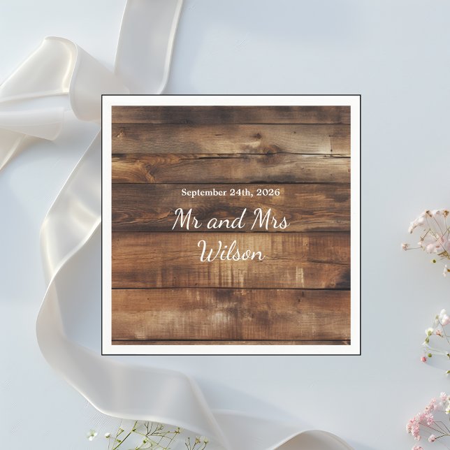 Rustic Wood Couples Photo Country Wedding Dinner  Napkins (Creator Uploaded)