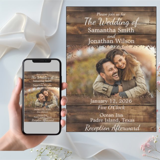 Rustic Wood Couples Photo Country Wedding  Invitation (Creator Uploaded)