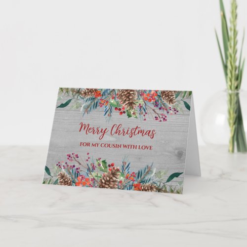 Rustic Wood Cousin Merry Christmas Card