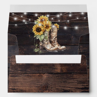 Rustic Wood Cowboy Boots and Sunflowers  Envelope