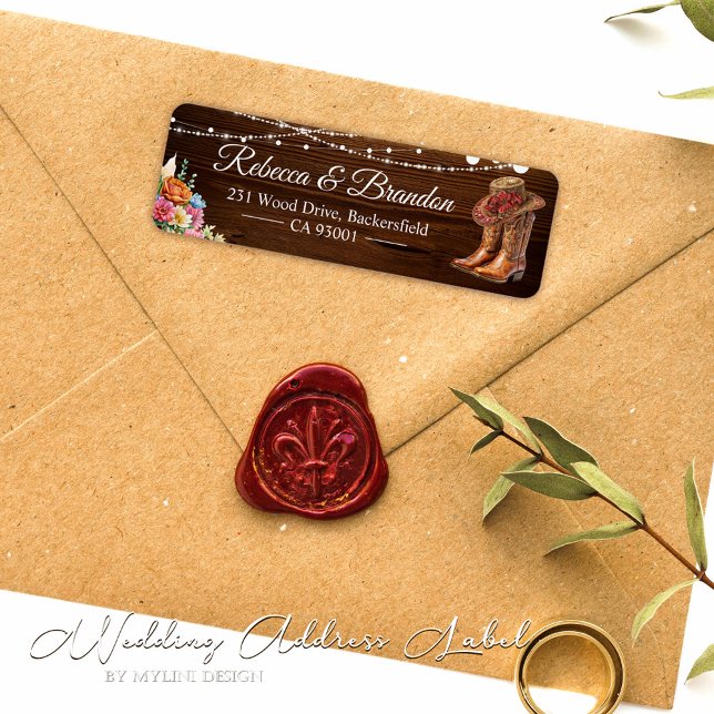 Rustic Wood Cowboy Boots Western Wedding Address Label (Creator Uploaded)