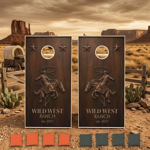 Rustic Wood Cowboy Ranch Western Cornhole Set
