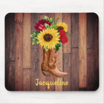 Rustic Wood Cowgirl Boots Sunflowers Roses Custom  Mouse Pad