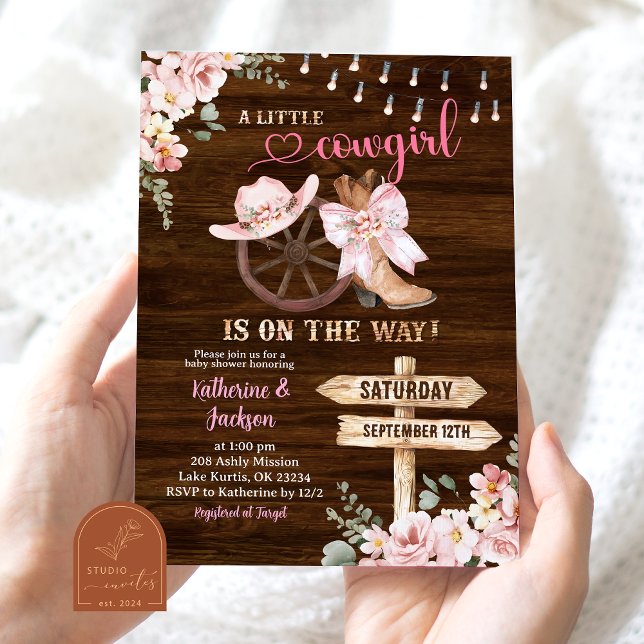Rustic Wood Cowgirl is on the way baby shower Invitation (Creator Uploaded)