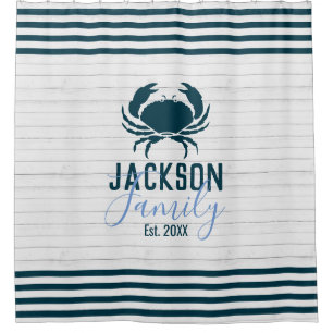 Rustic Wood Crab Custom Family Coastal Shower Curtain