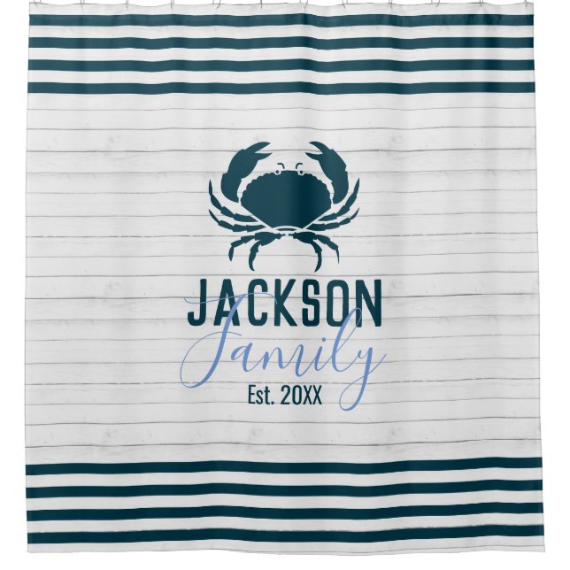 Rustic Wood Crab Custom Family Coastal Shower Curtain (Front)