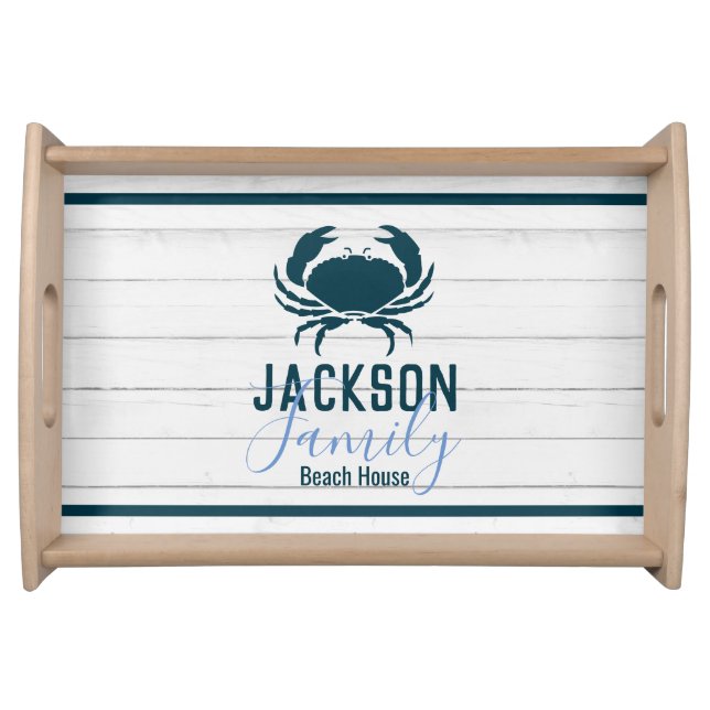 Rustic Wood Crab Custom Family Serving Tray (Front)