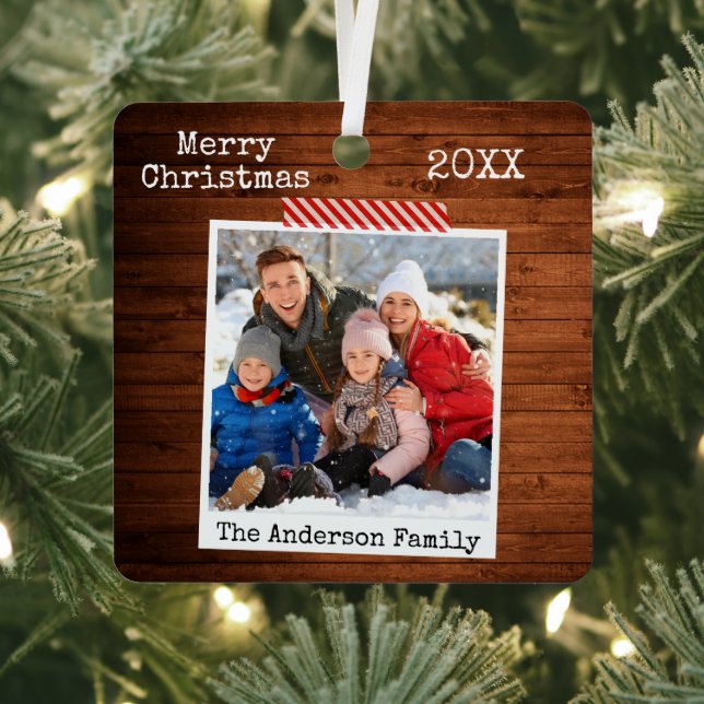 Rustic Wood Craft Tape Instant Photo Style Metal Ornament (Insitu)