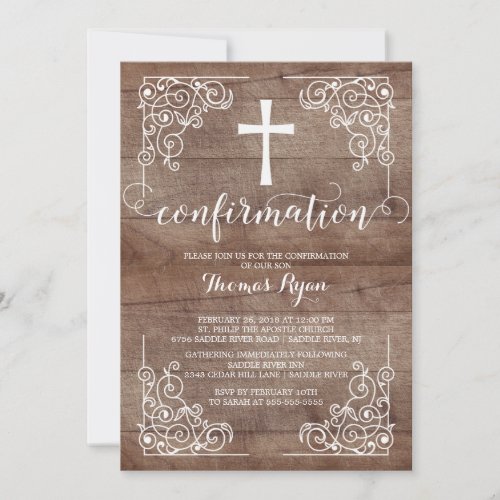 Rustic Wood Cross Confirmation Invitation