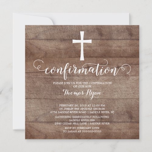 Rustic Wood Cross Confirmation Invitation