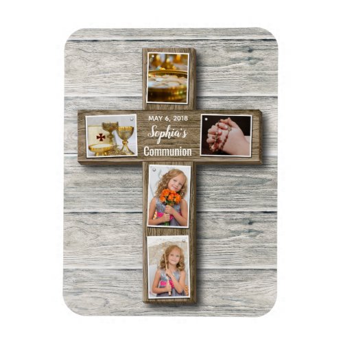 Rustic Wood Cross First Communion Photo _ Magnet