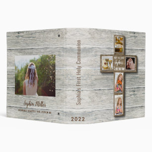 Rustic Wood Cross First Holy Communion Photo 3 Rin 3 Ring Binder
