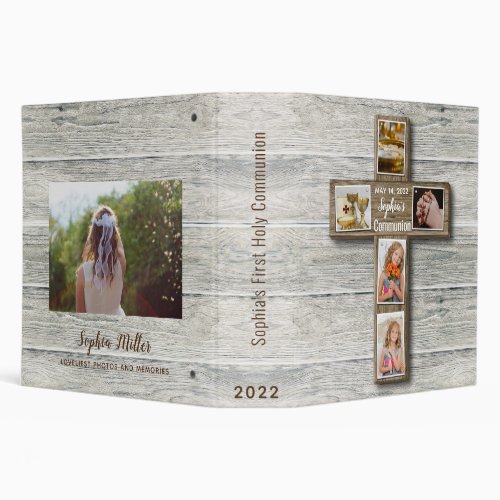 Rustic Wood Cross First Holy Communion Photo 3 Rin 3 Ring Binder