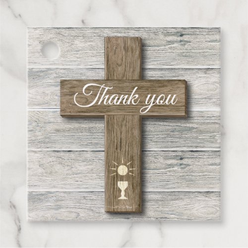 Rustic Wood Cross First Holy Communion Photo Favor Tags