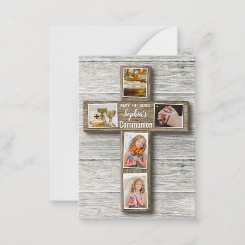 Rustic Wood Cross First Holy Communion Photo Note Card