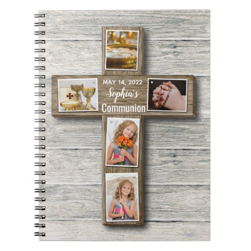 Rustic Wood Cross First Holy Communion Photo Notebook