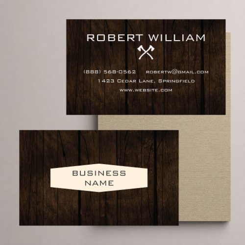 Rustic Wood Crossed Axes Contractor Business Card