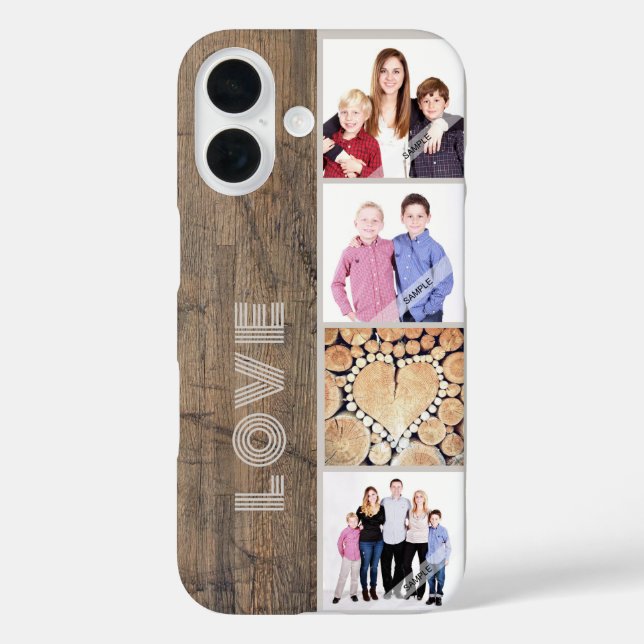 Rustic Wood Custom 4 Photo Collage Personalized  Case-Mate iPhone Case (Back)
