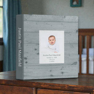 Rustic Wood Custom Baby Photos 3 Ring Binder