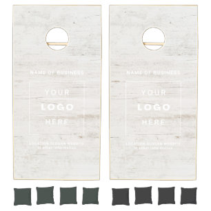 Rustic Wood Custom Business Logo Branded Cornhole Set