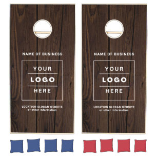 Rustic Wood Custom Business Logo Branded Cornhole Set
