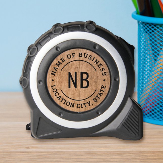 Rustic Wood Custom Business Monogram Stamp Tape Measure (Creator Uploaded)