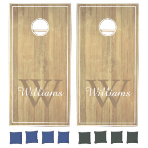 Rustic Wood Custom Family Monogram Cornhole Set