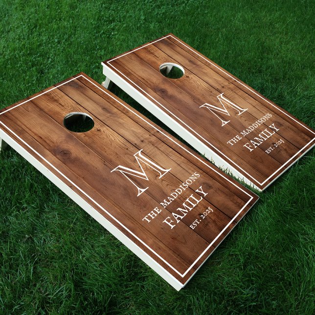 Rustic Wood Custom Family Monogram Name Farmhouse Cornhole Set (Creator Uploaded)
