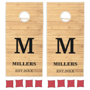Rustic Wood Custom Family Monogram Name Year Corn Cornhole Set