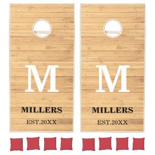 Rustic Wood Custom Family Monogram Name Year Corn Cornhole Set