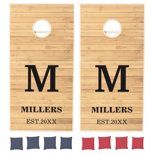 Rustic Wood Custom Family Monogram Name Year  Cornhole Set (Set)