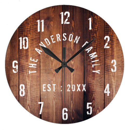 Rustic Wood Custom Family Name Farmhouse Large Clock
