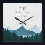 Rustic Wood Custom Family Name Square Wall Clock<br><div class="desc">Rustic Wood Custom Family Name</div>