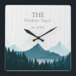 Rustic Wood Custom Family Name Square Wall Clock<br><div class="desc">Rustic Wood Custom Family Name</div>