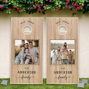 Rustic Wood Custom Family Photo Cornhole Set
