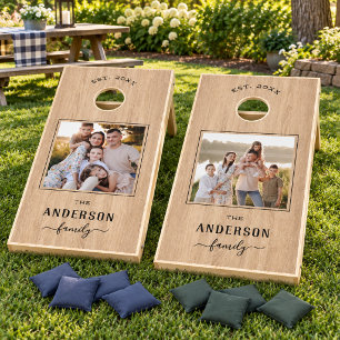 Rustic Wood Custom Family Photo Cornhole Set